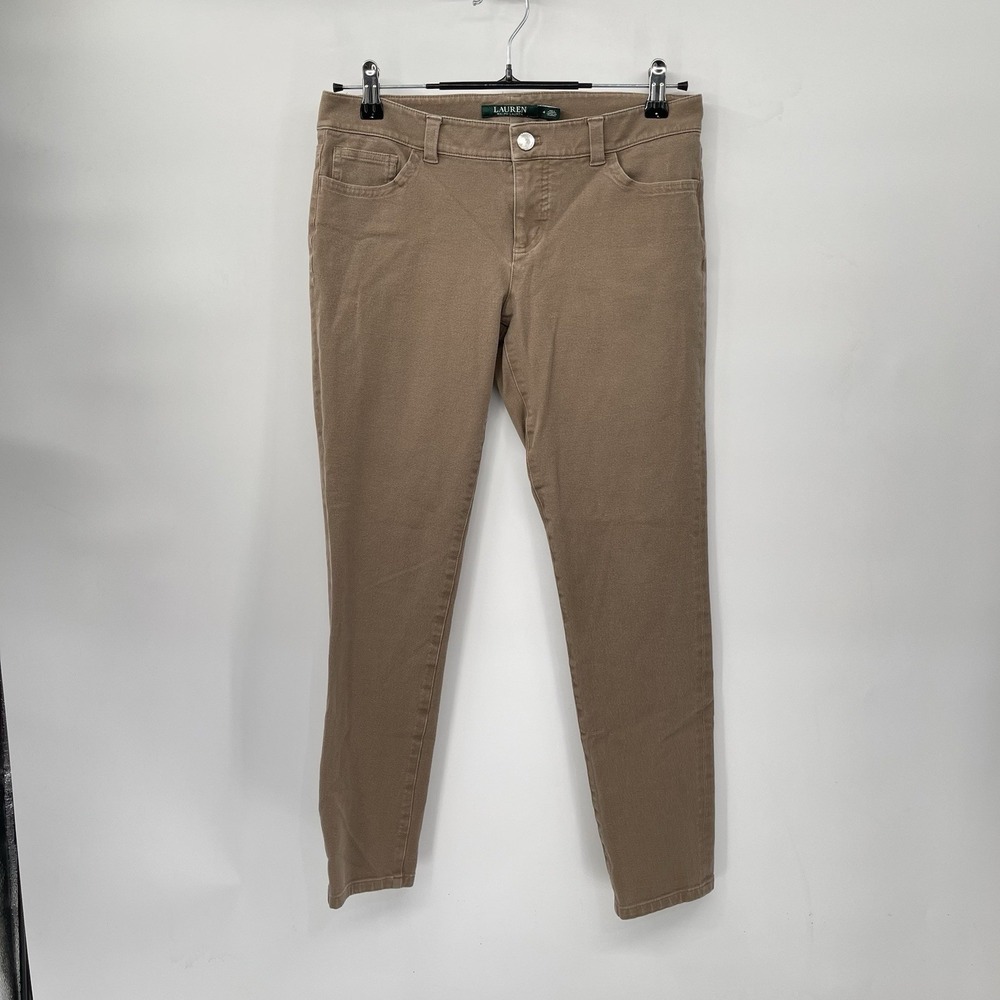 Lauren Ralph Lauren 4 Skinny Pants Womens Tan Stretch Cotton Mid Rise Twill‎